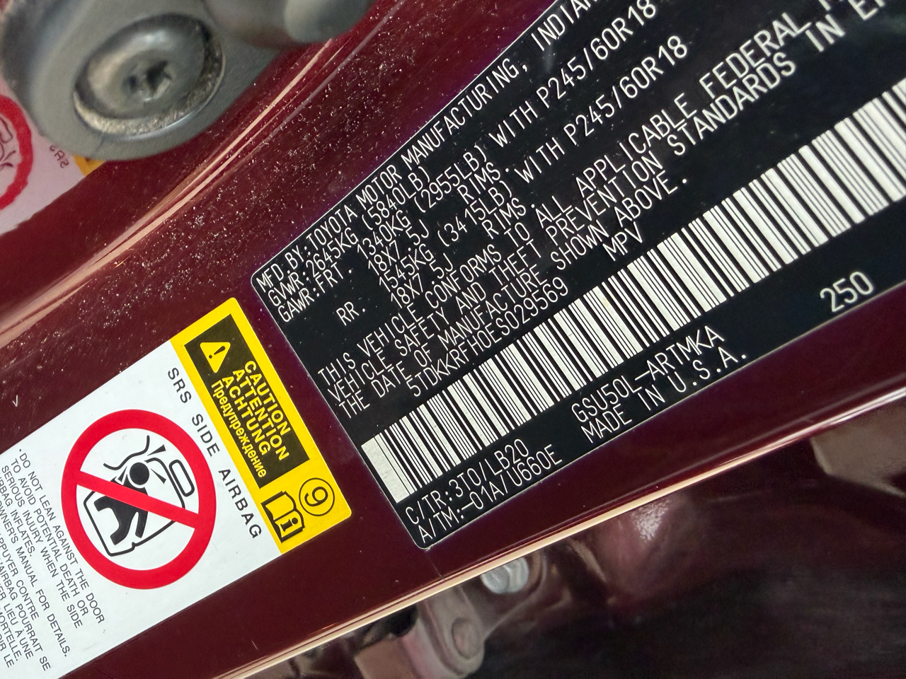 Toyota Highlander FWD 4dr V6 XLE (Natl) 2014