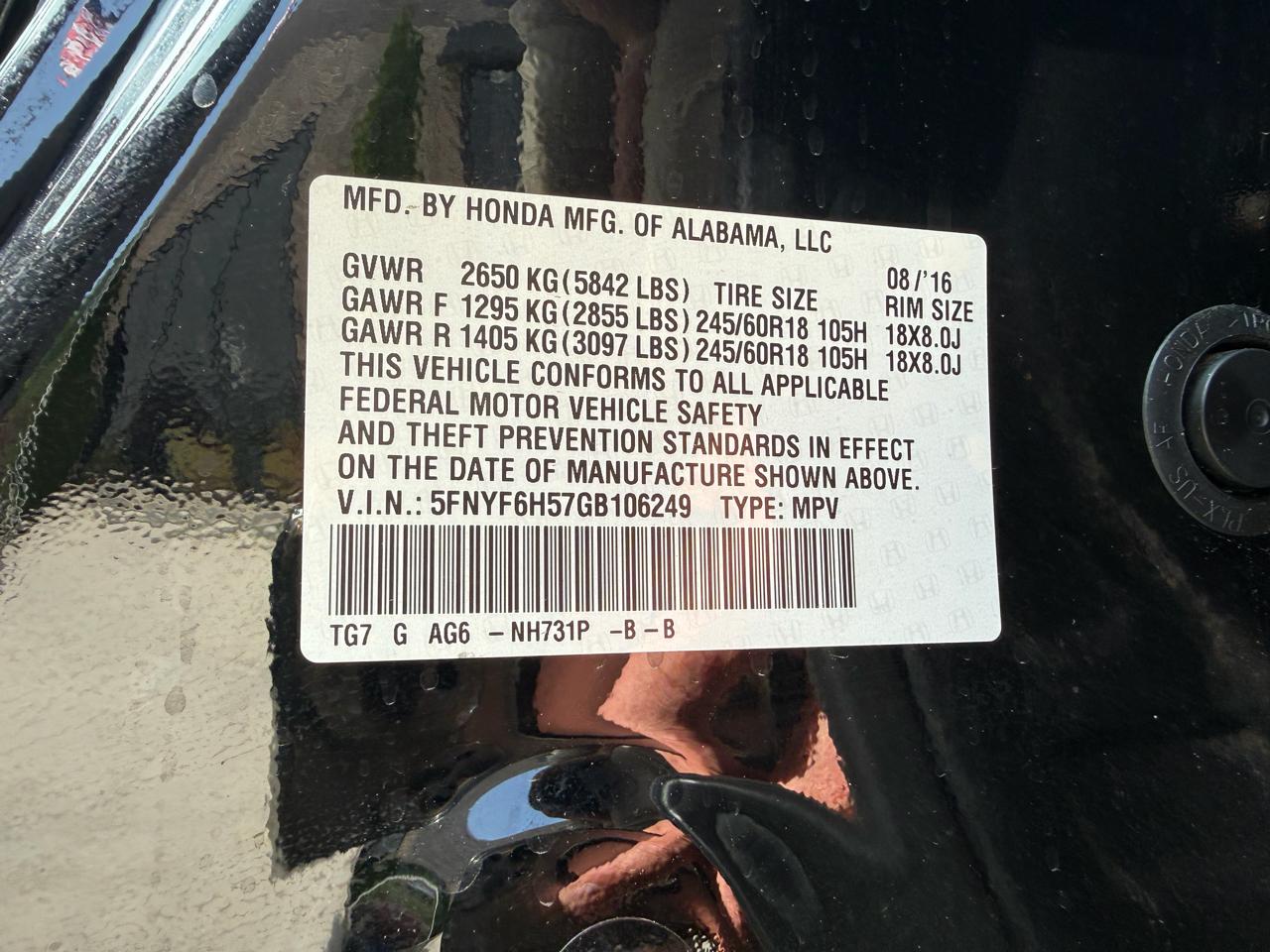 Honda Pilot AWD 4dr EX-L 2016