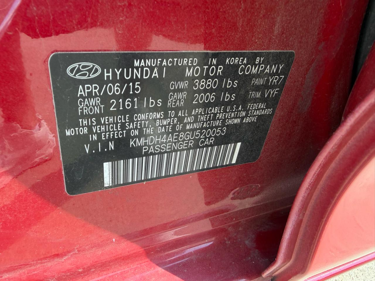 Hyundai Elantra 4dr Sdn Auto SE 2016