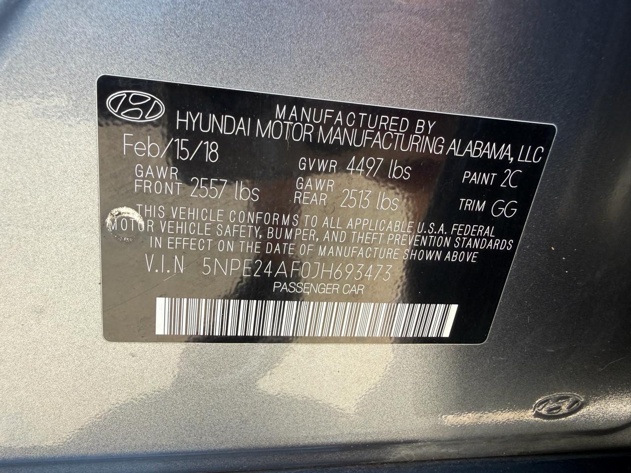 Hyundai Sonata SE 2.4L 2018