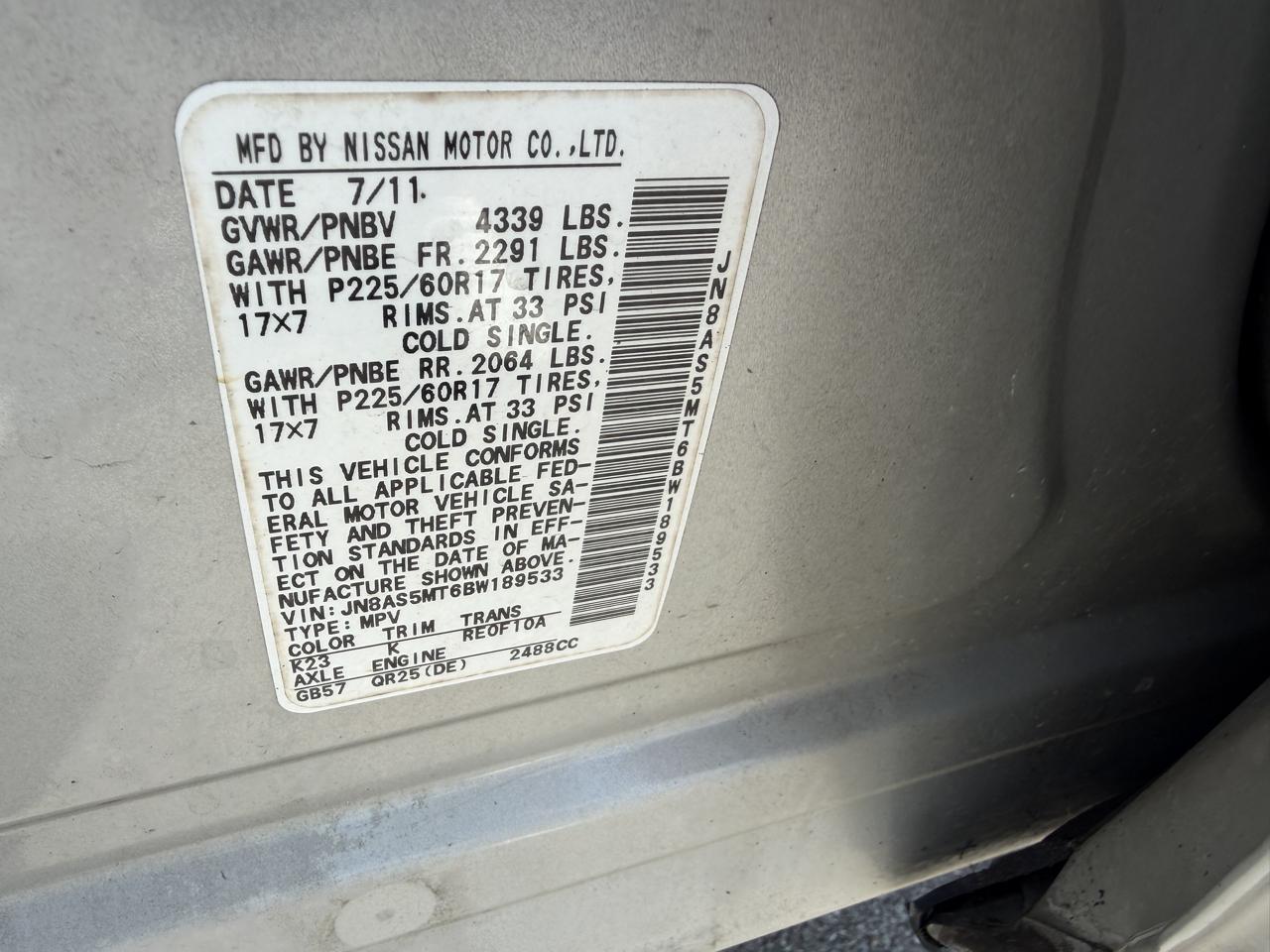 Nissan Rogue FWD 4dr SV 2011