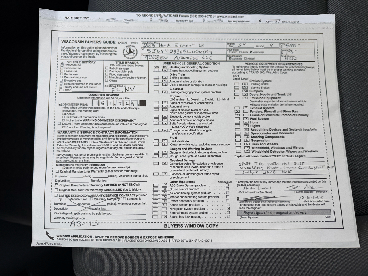 Honda Element 4WD LX AT 2005