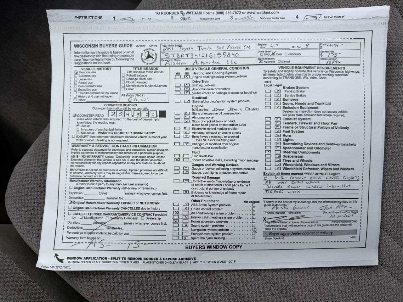 Toyota Tundra Access Cab V8 Auto SR5 (Natl) 2001