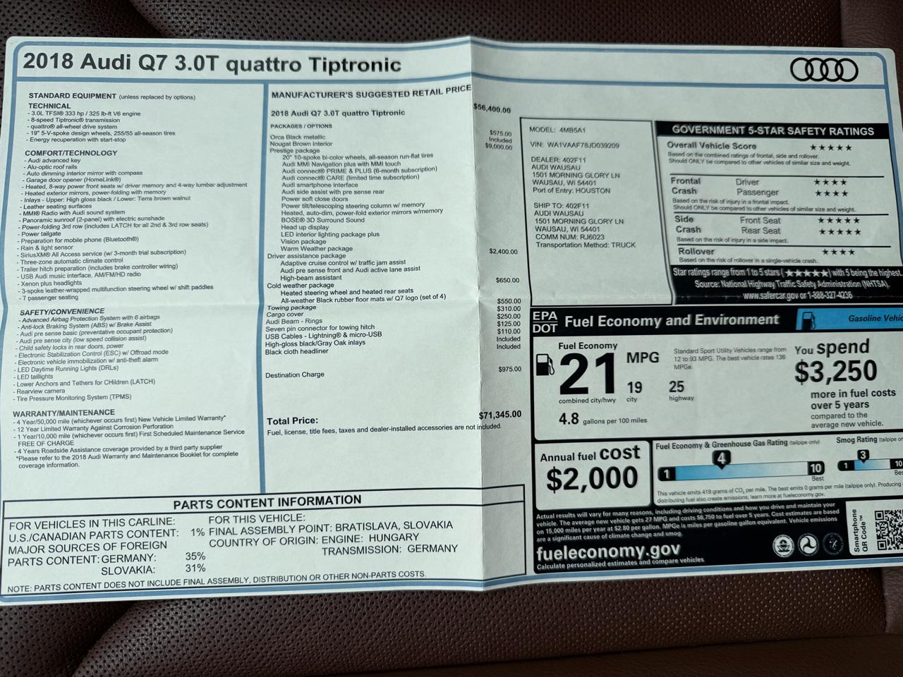 Audi Q7 3.0T Prestige quattro 2018