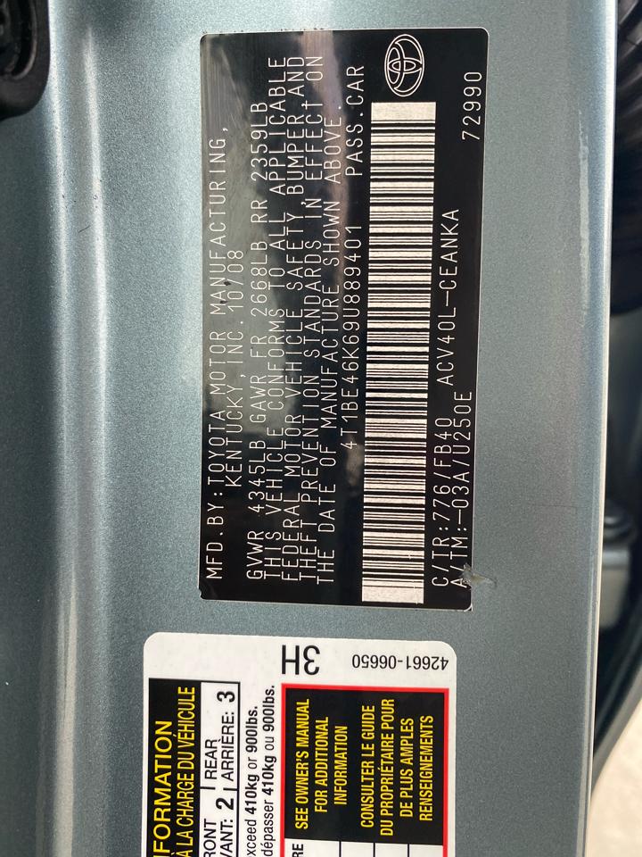 Toyota Camry XLE 5-Spd AT 2009