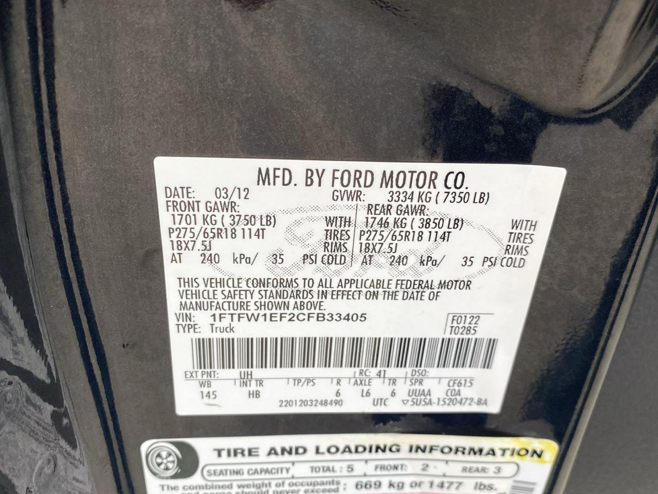Ford F-150 4WD SuperCrew 139" Lariat 2012