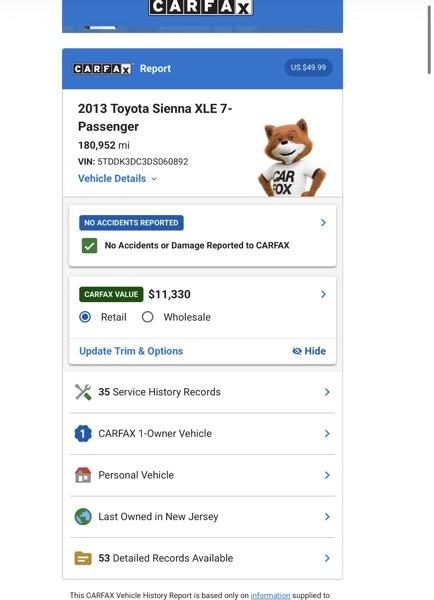 Toyota Sienna Limited AWD 7-Passenger V6 2013