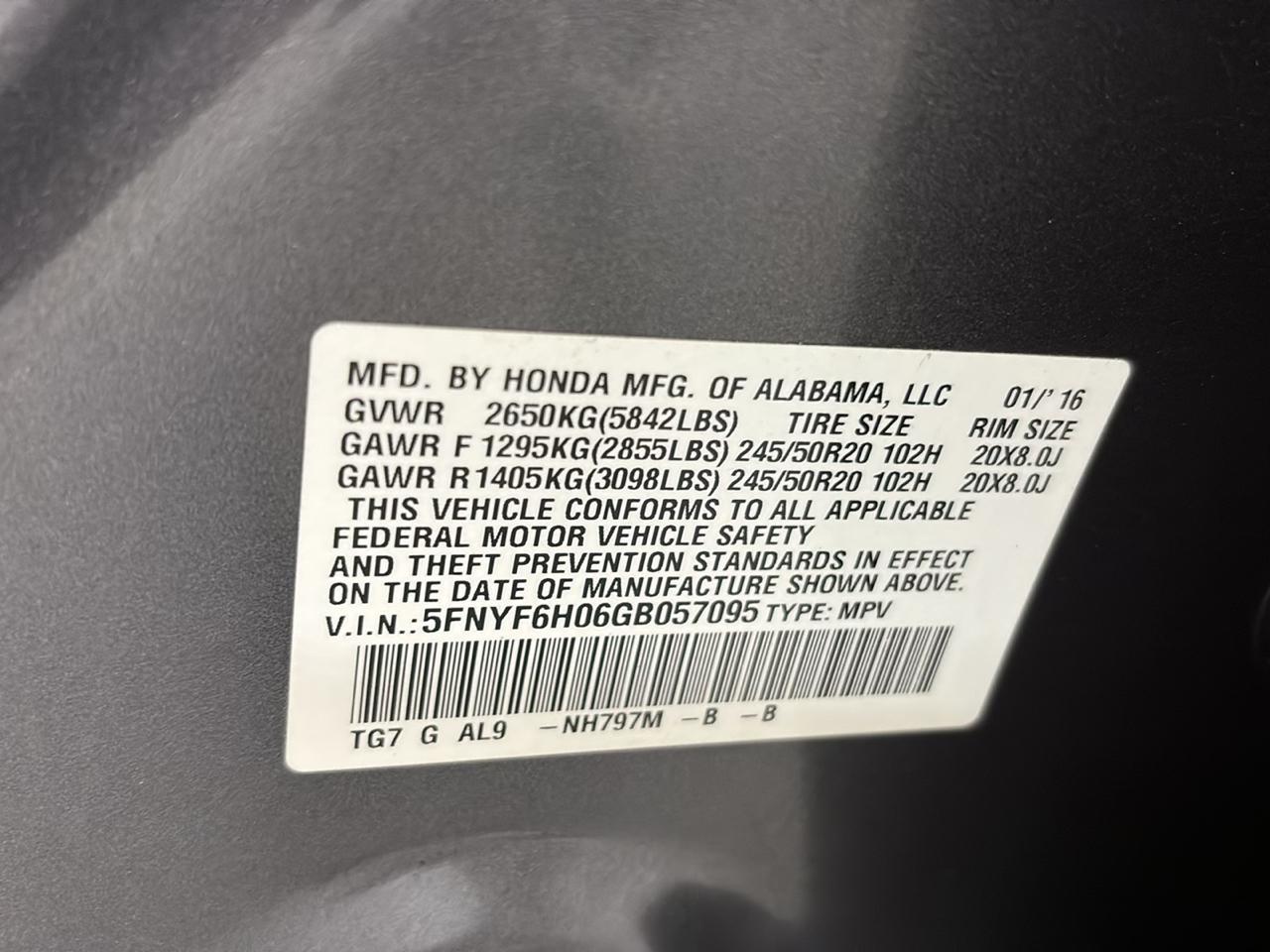 Honda Pilot Elite 4D SUV AWD 2016