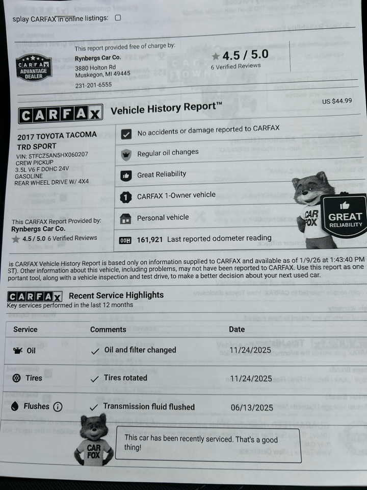 Toyota Tacoma TRD Offroad Dbl Cab 4WD at 2017