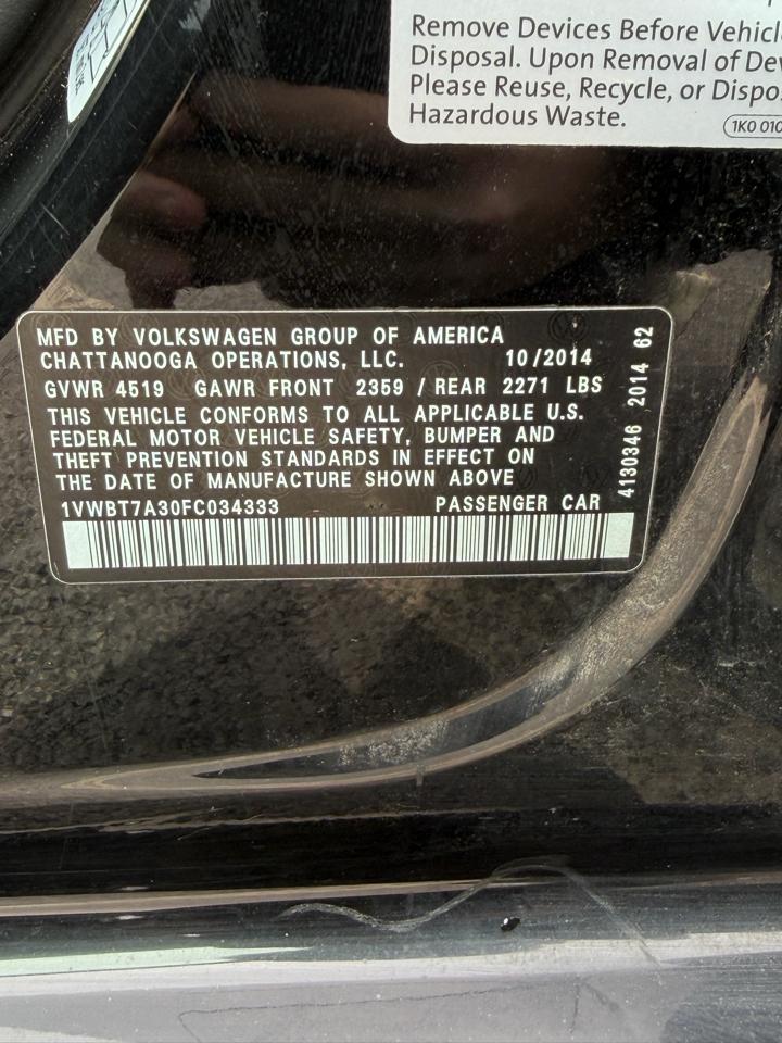 Volkswagen Passat 4dr Sdn 1.8T Auto Sport PZEV 2015