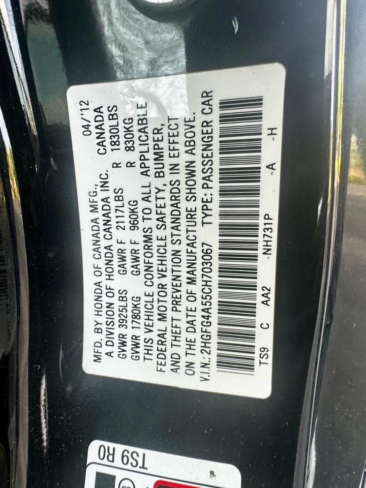 Honda Civic Cpe 2dr Man Si 2012