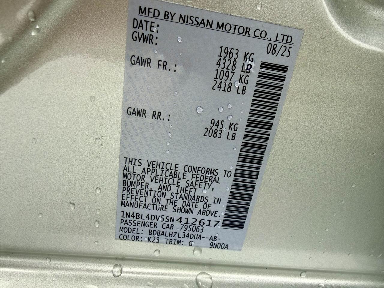 Nissan Altima SV FWD 2025