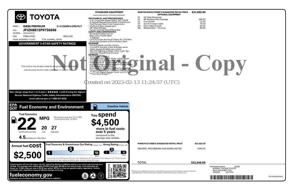 Toyota GR86 Premium Manual (Natl) 2023