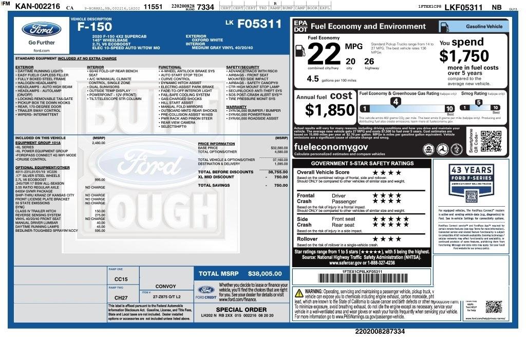 Ford F-150 XL 2WD SuperCab 6.5' Box 2020