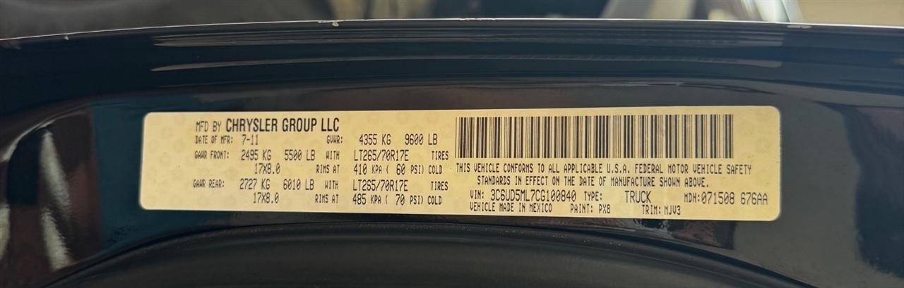 RAM 2500 4WD Mega Cab 160.5" SLT 2012