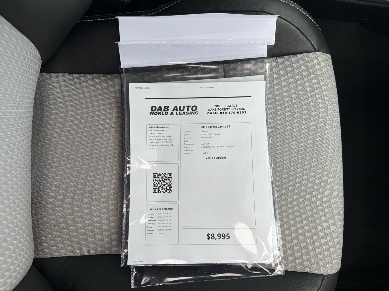 Toyota Camry SE 2012 Toyota Camry SE 2012