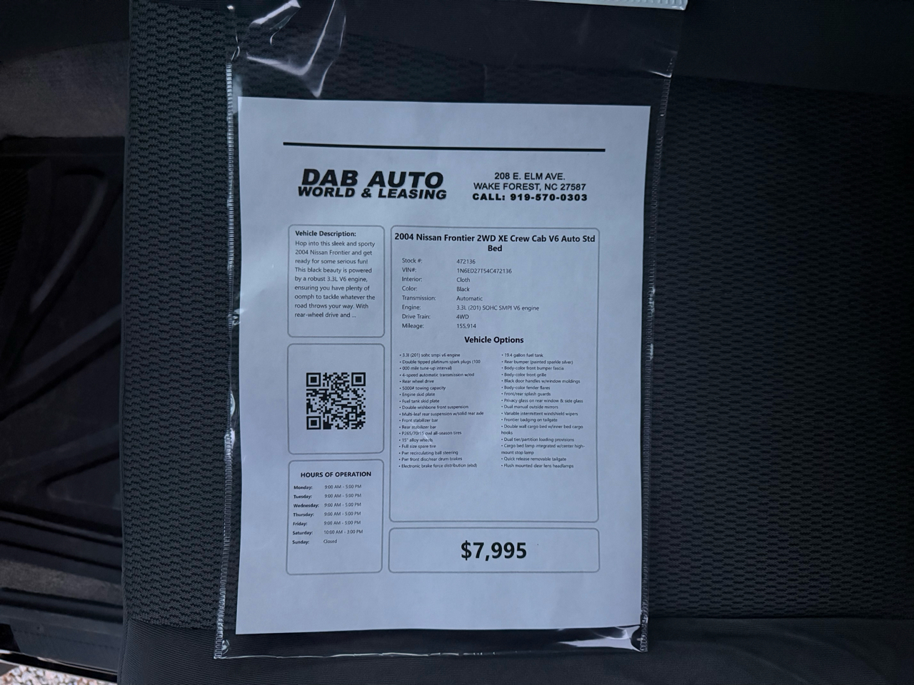 Nissan Frontier 2WD XE Crew Cab V6 Auto Std Bed 2004