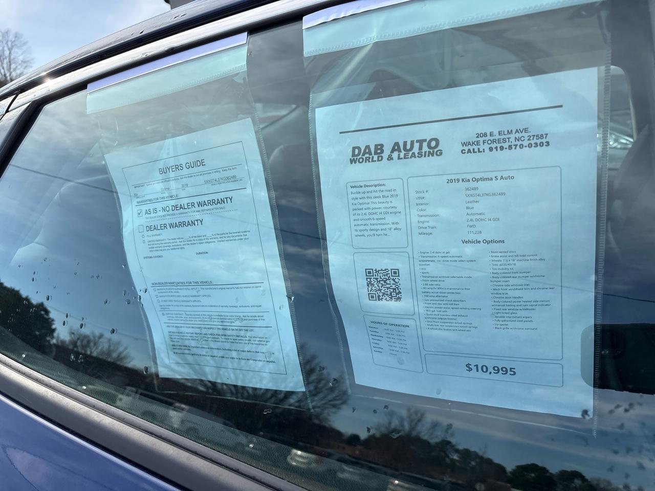 Kia Optima S Auto 2019