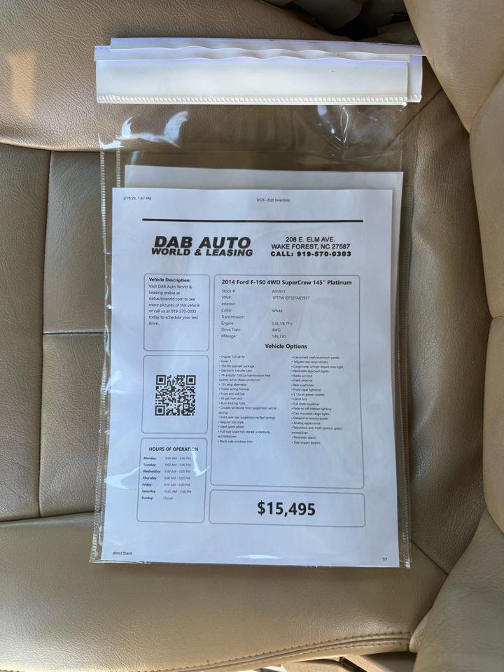 Ford F-150 4WD SuperCrew 145" Platinum 2014