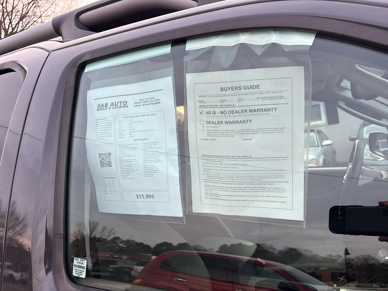 Nissan Xterra 4WD 4dr Auto S 2012