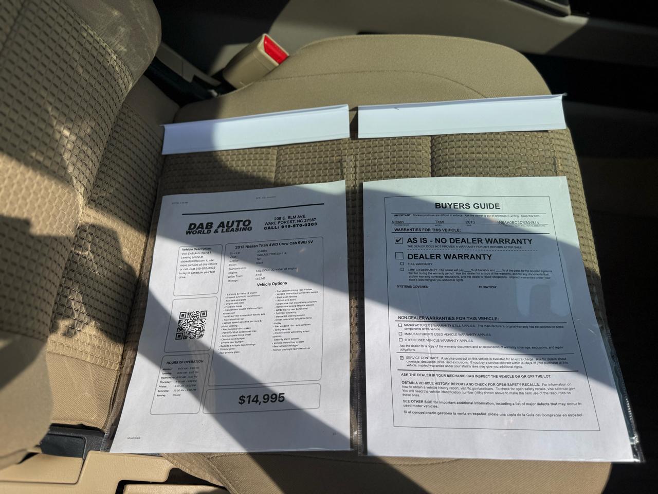 Nissan Titan 4WD Crew Cab SWB SV 2013