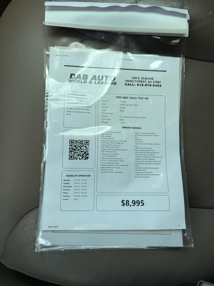 GMC Yukon 1500 4dr 1998