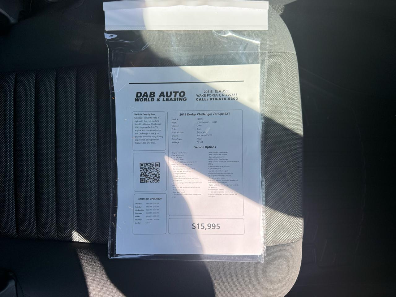 Dodge Challenger 2dr Cpe SXT 2014