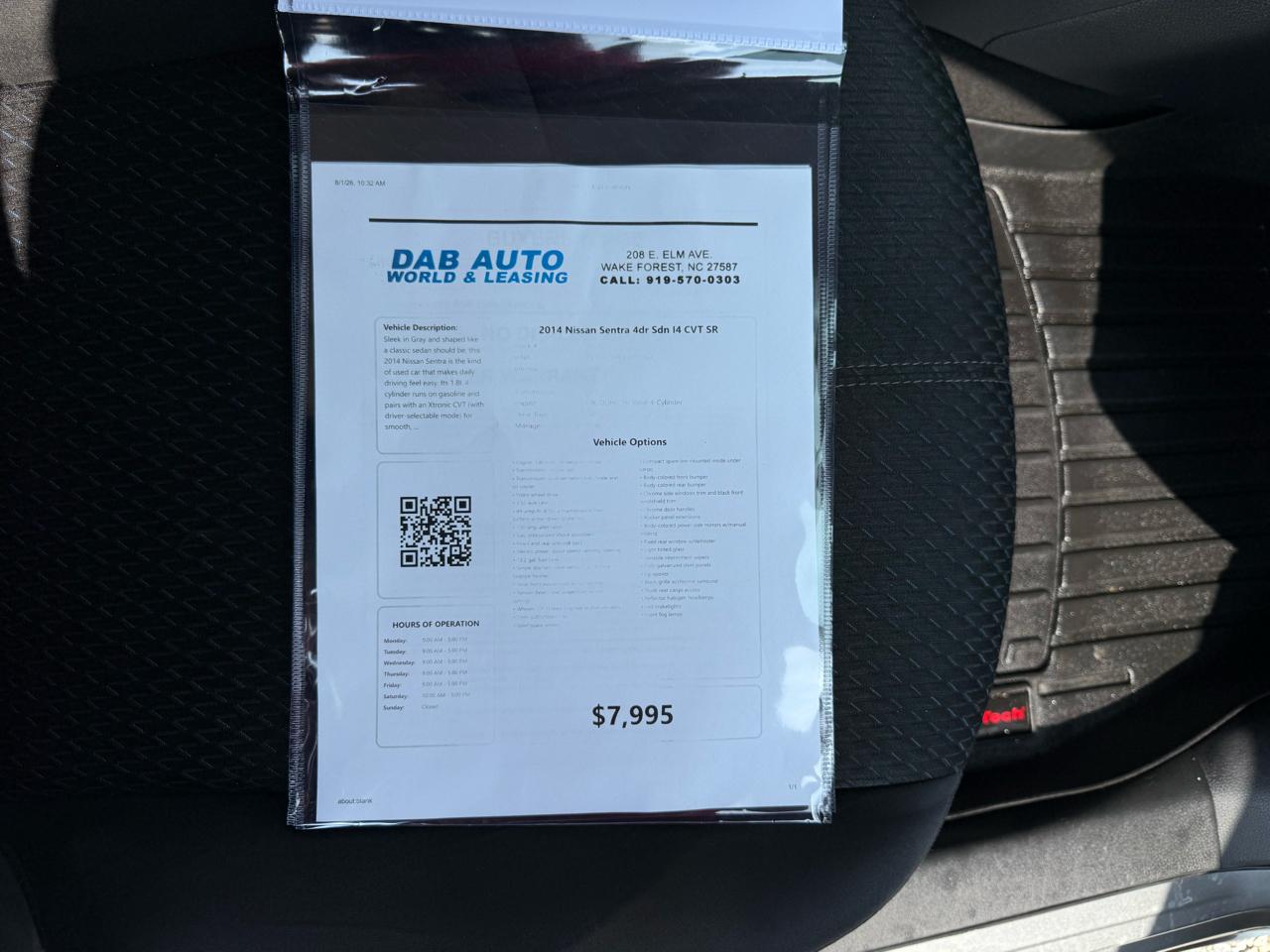 Nissan Sentra 4dr Sdn I4 CVT SR 2014