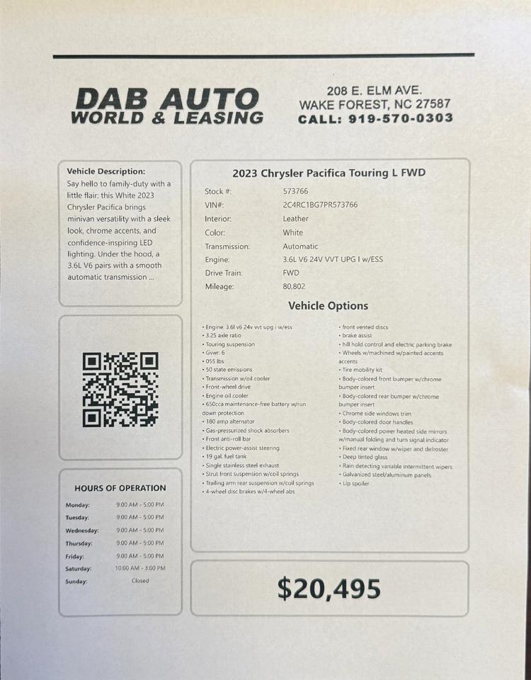 Chrysler Pacifica Touring L FWD 2023