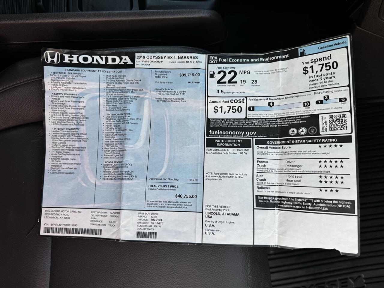 Honda Odyssey  2019