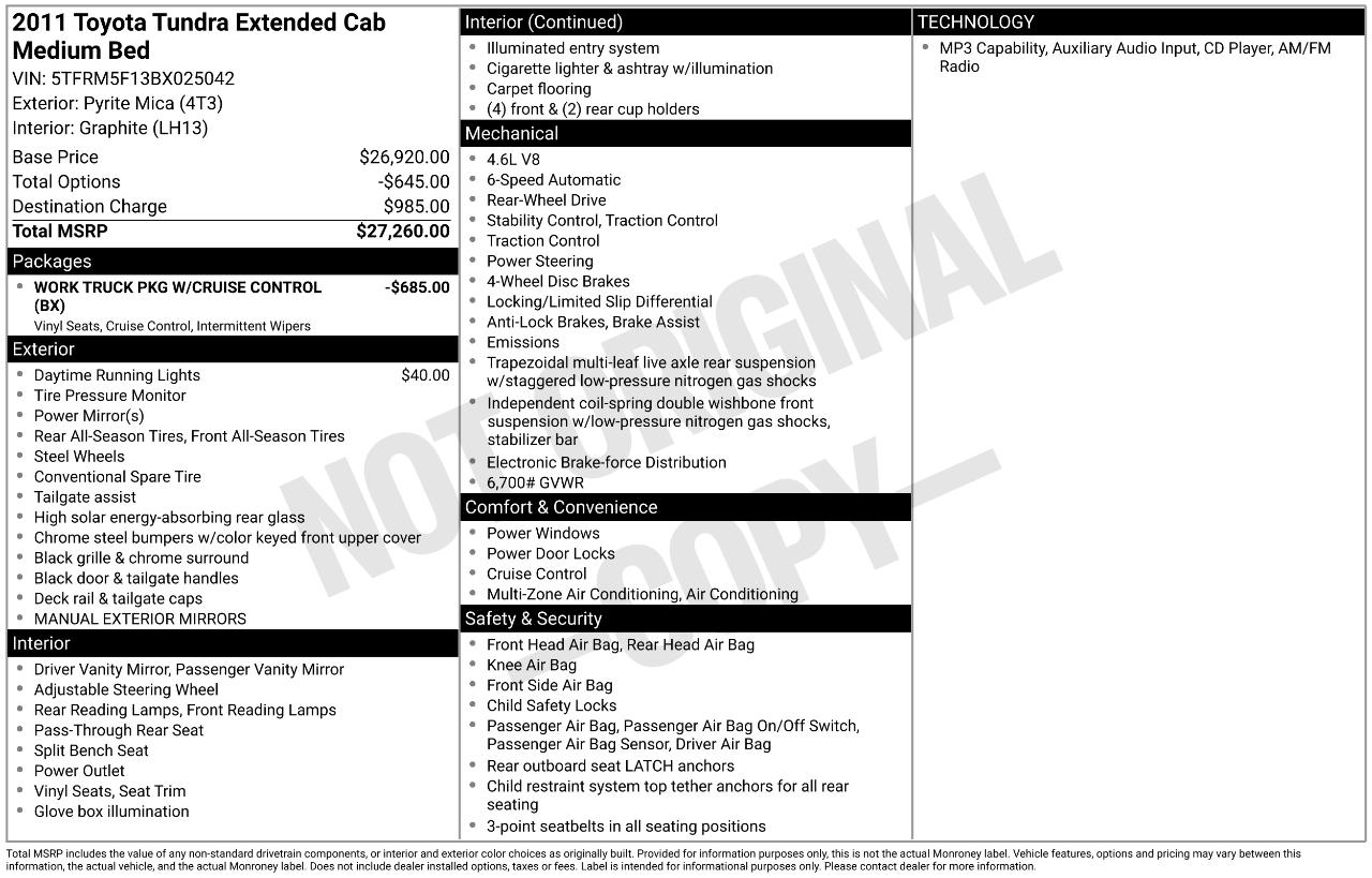 Toyota Tundra Tundra-Grade Double Cab 4.6L 2WD 2011
