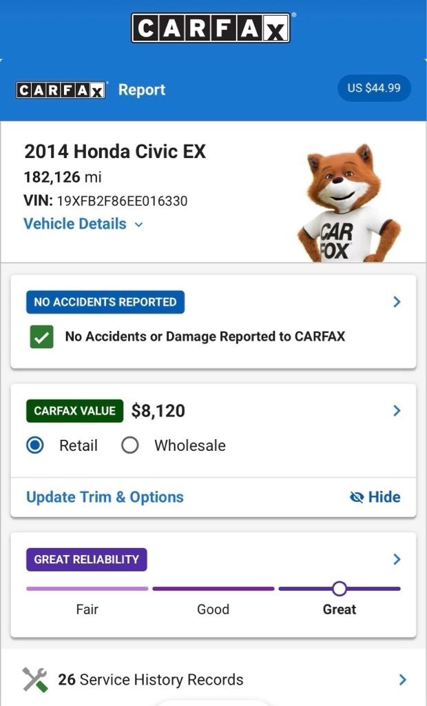 Honda Civic Sedan 4dr CVT EX 2014