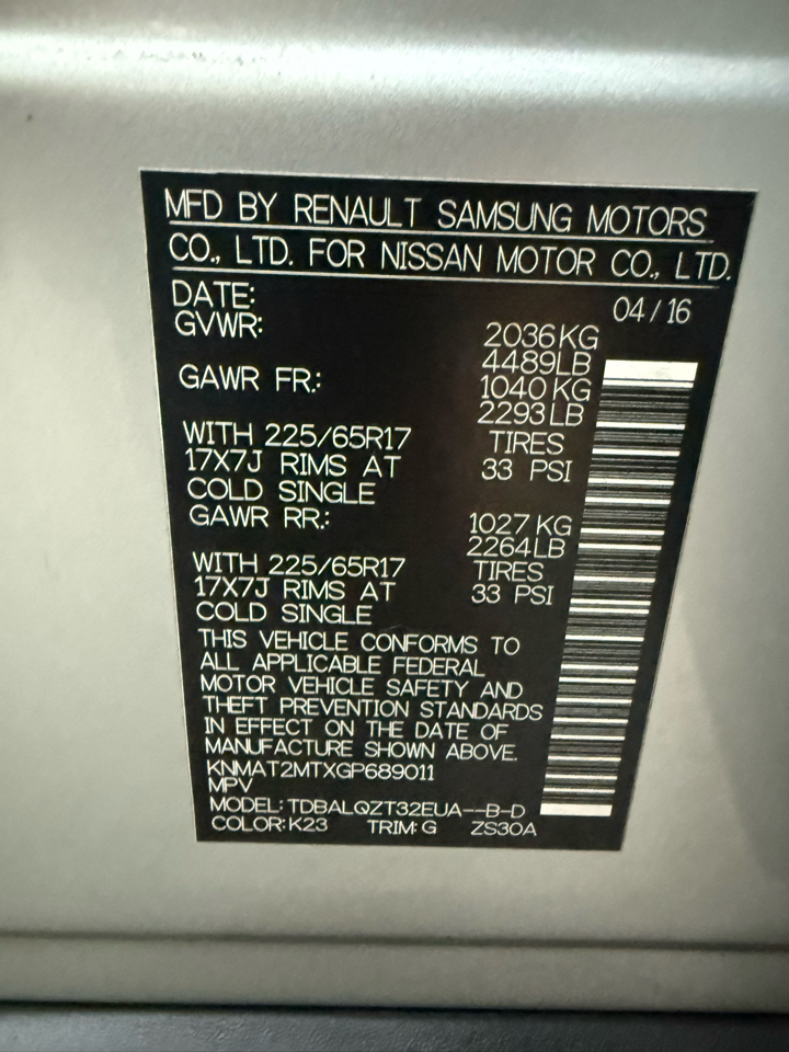 Nissan Rogue FWD 4dr SV 2016