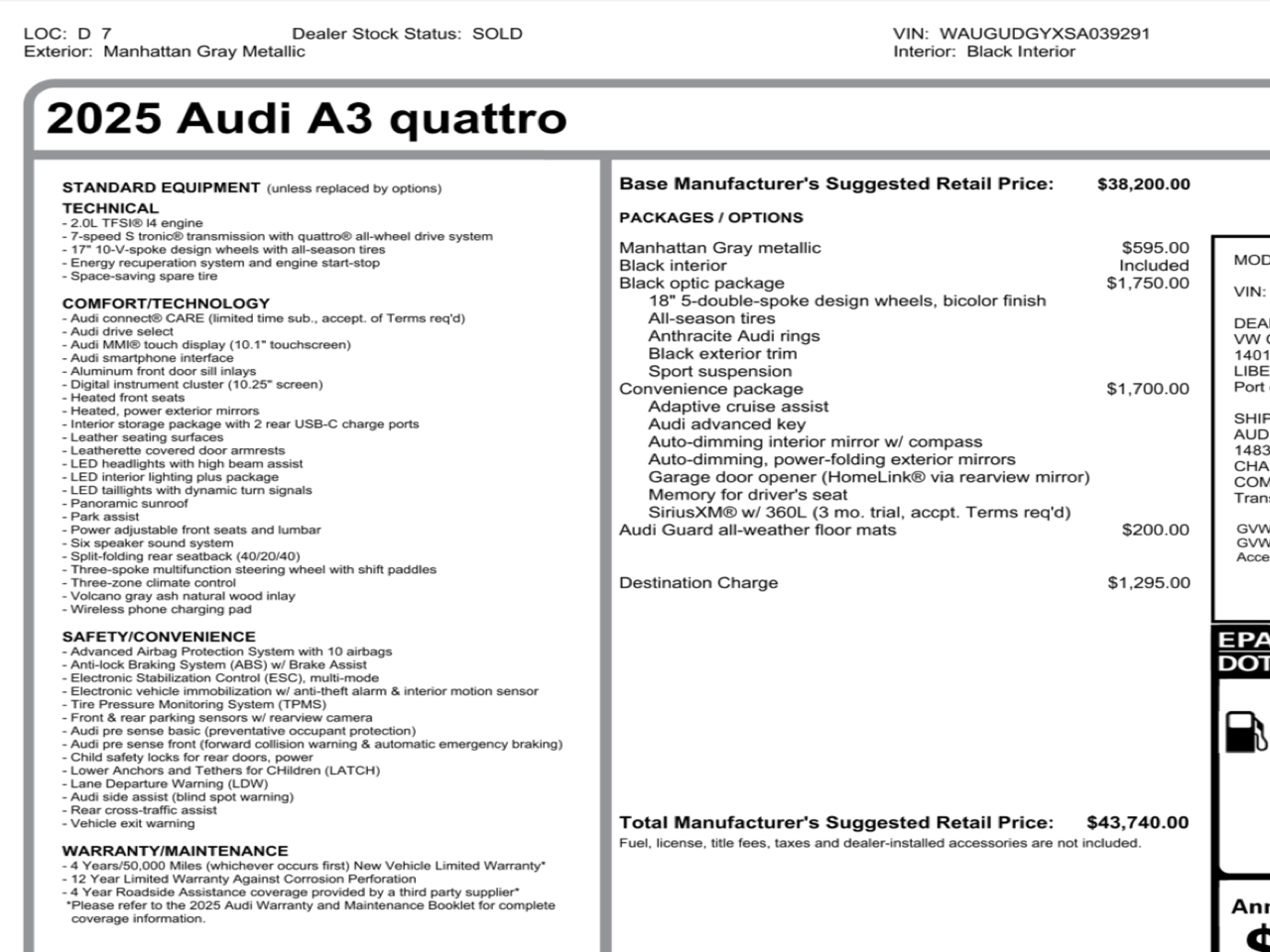 Audi A3 Premium 40 TFSI quattro 2025 Audi A3 Premium 40 TFSI quattro 2025