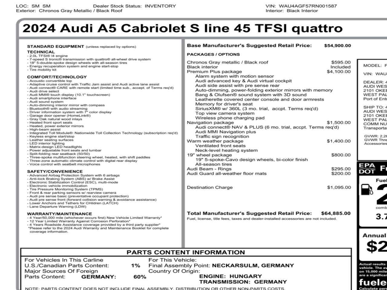 Audi A5 Cabriolet S line Premium Plus 45 TFSI quattro 2024
