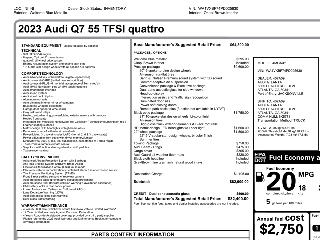 Audi Q7 Prestige 55 TFSI quattro 2023