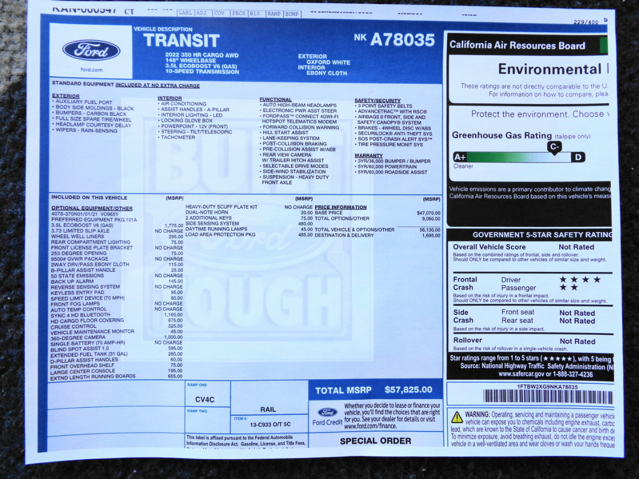 Ford Transit Cargo Van T-350 148" Hi Rf 9500 GVWR AWD 2022