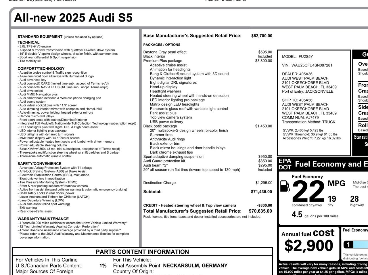 Audi S5 Premium Plus 3.0 TFSI quattro 2025