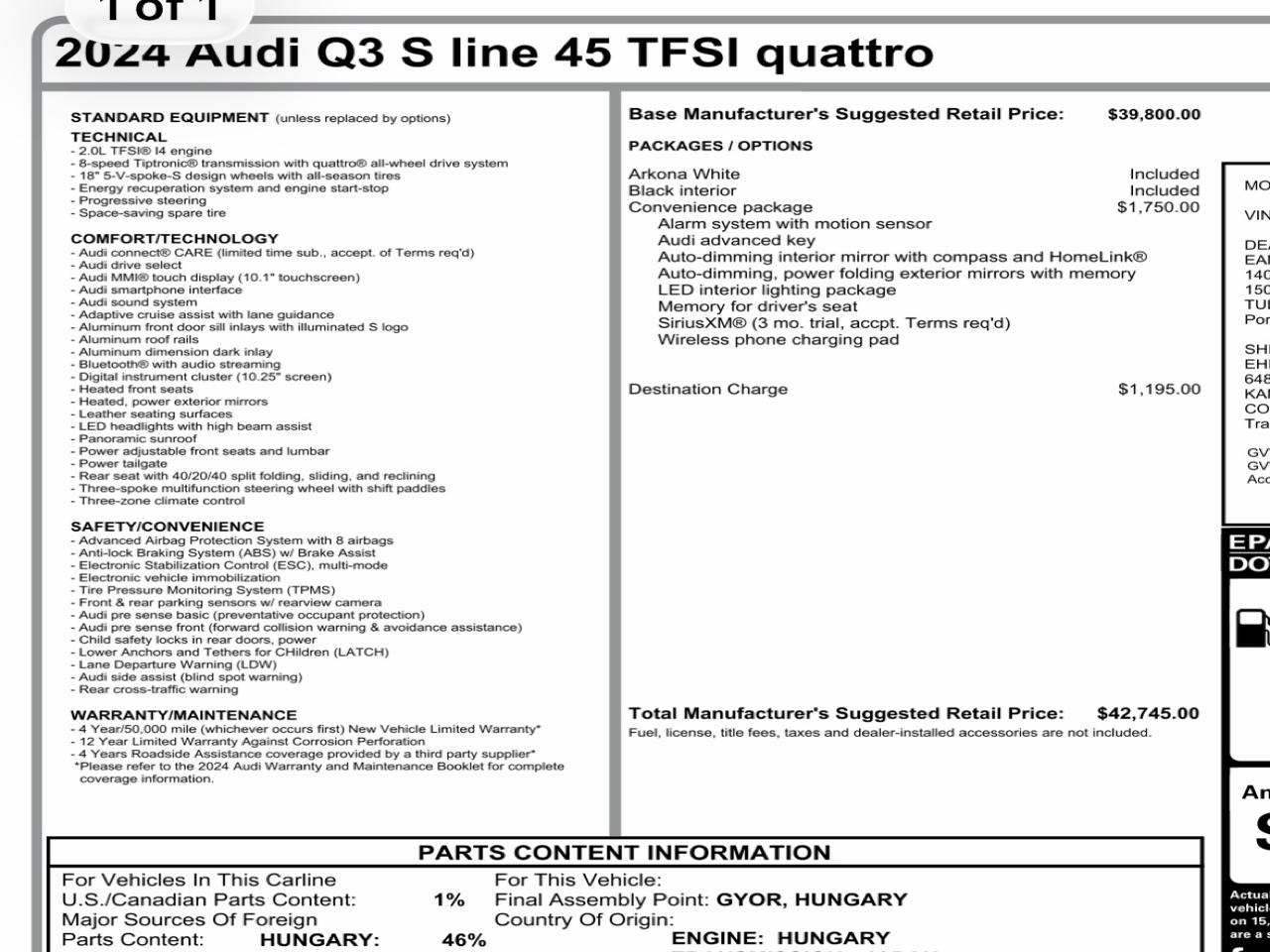 Audi Q3 S line Premium 45 TFSI quattro 2024