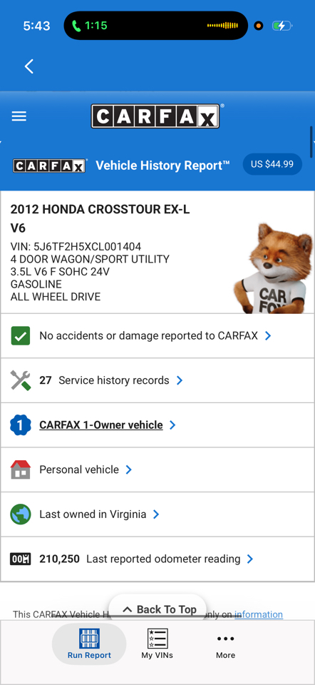 Honda Crosstour EX-L V-6 4WD w/ Navigation 2012