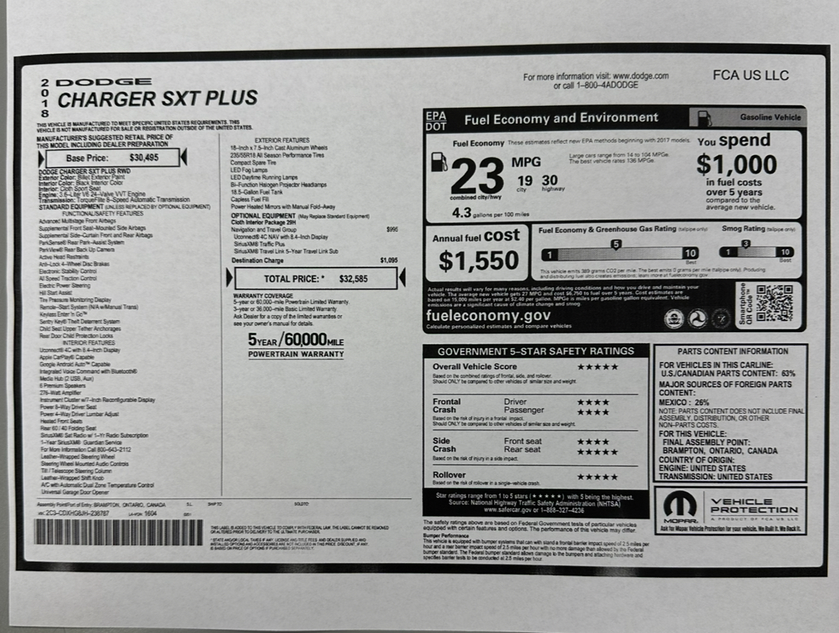 Dodge Charger SXT Plus 2018