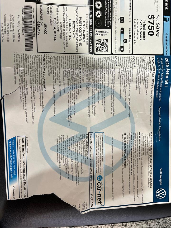 Volkswagen Jetta GLI Autobahn 6M 2025