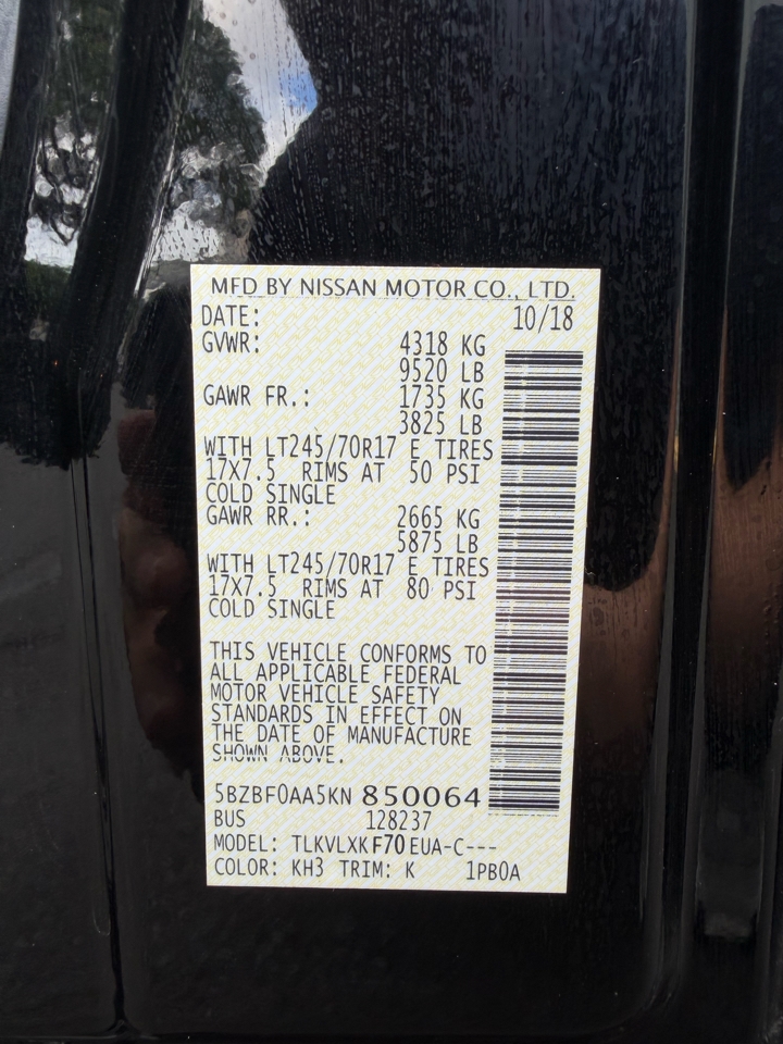 Nissan NV Passenger NV3500 HD SV V6 2019