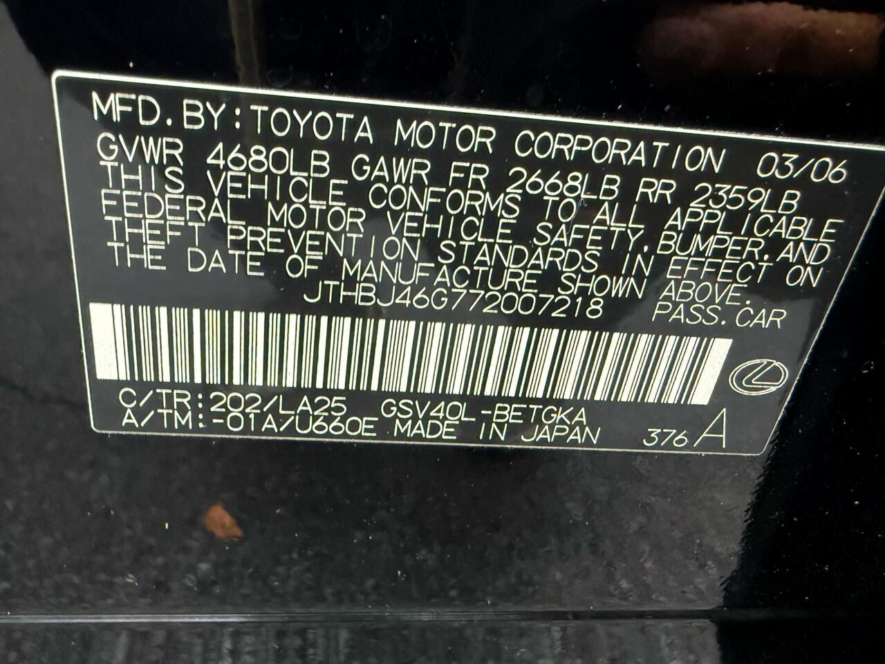 Lexus ES 350 4dr Sdn 2007