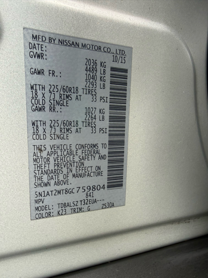 Nissan Rogue FWD 4dr SL 2016