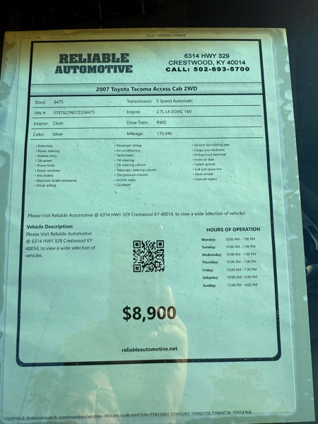 Toyota Tacoma Access Cab 2WD 2007
