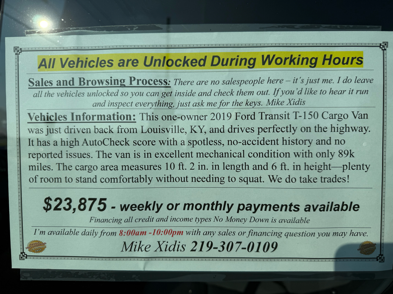 Ford Transit Cargo Van  2019 Ford Transit Cargo Van  2019