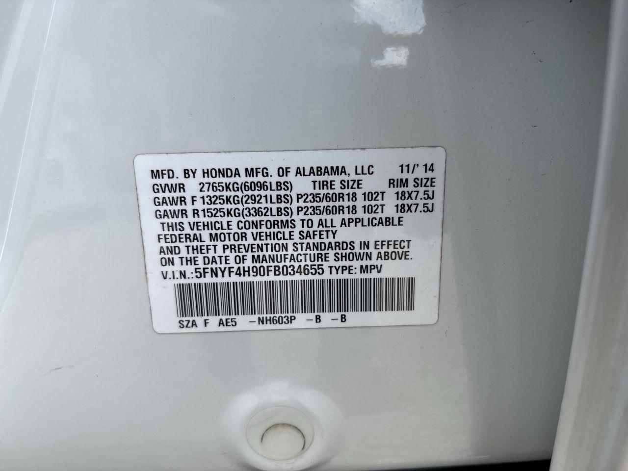 Honda Pilot 4WD 4dr Touring w/RES & Navi 2015