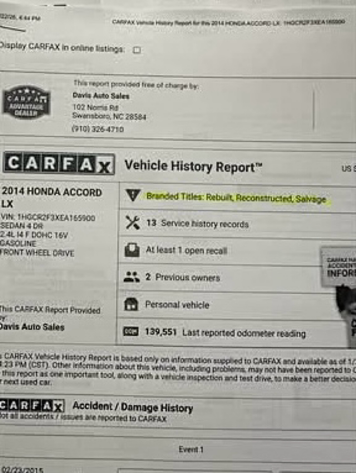 Honda Accord LX Sedan CVT 2014