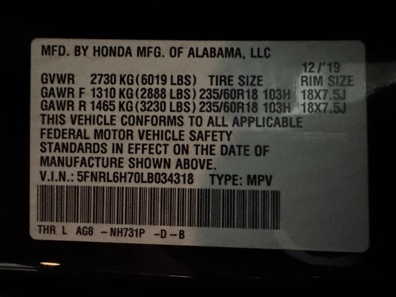 Honda Odyssey  2020